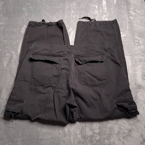 Levis Womens 94 Baggy Cargo Pants Black Relaxed Fit 32 Adjustable Drawstring Hem - Picture 2 of 8